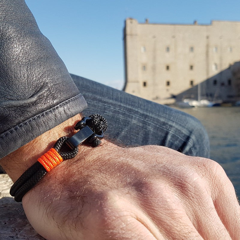 CAPTAIN 4mm Nautical Clasp Bracelet - Neon Orange