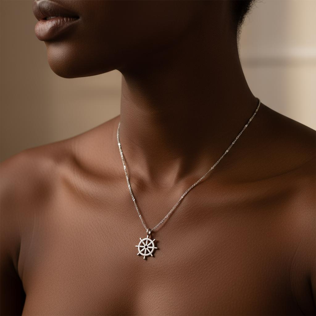 Steel necklace with OCEAN MINI boat wheel pendant