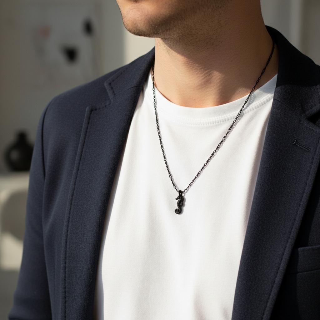 Steel necklace with OCEAN MINI sea horse pendant