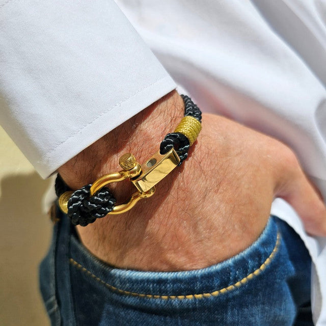 WAVES 4mm Nautical Clasp Bracelet Black Gold