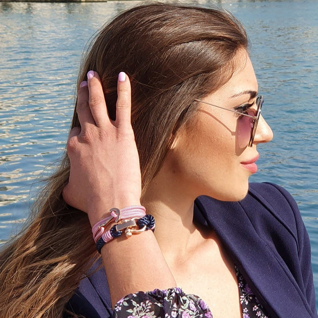 WAVES 4mm Nautical Clasp Bracelet Navy Blue Lavender Pink