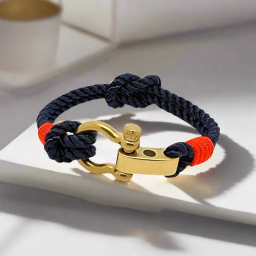 WAVES 4mm Nautical Clasp Bracelet Navy Blue Neon Orange