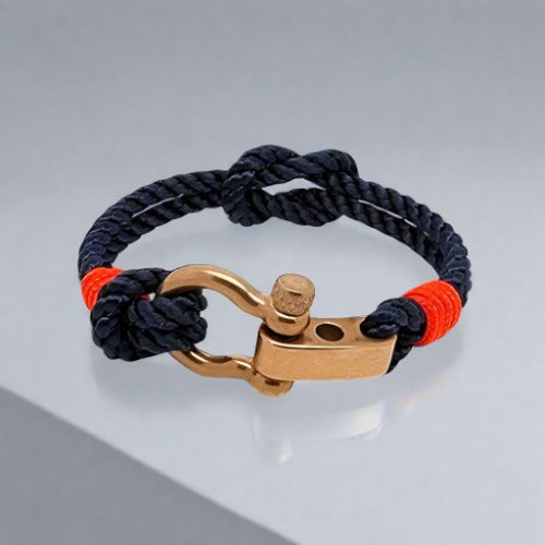 WAVES 4mm Nautical Clasp Bracelet Navy Blue Neon Orange