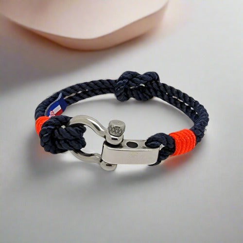 WAVES 4mm Nautical Clasp Bracelet Navy Blue Neon Orange