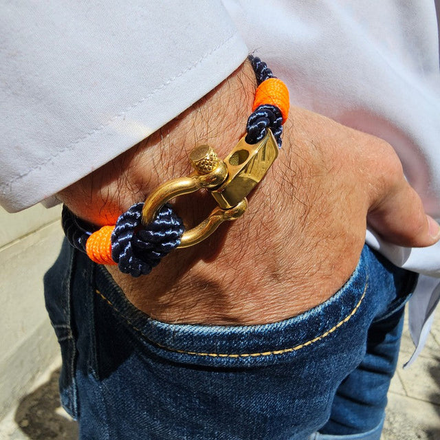 WAVES 4mm Nautical Clasp Bracelet Navy Blue Neon Orange