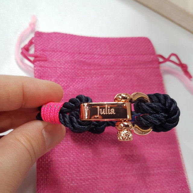 WAVES 4mm Nautical Clasp Bracelet Navy Blue Neon Pink
