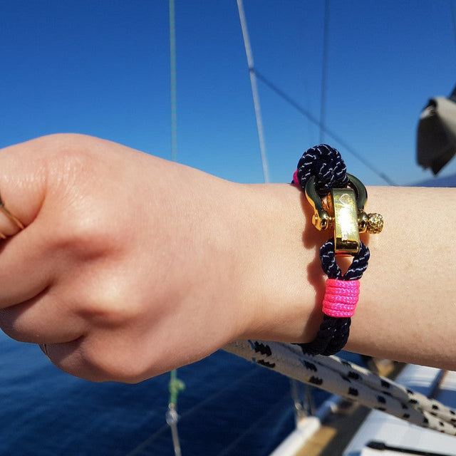 WAVES 4mm Nautical Clasp Bracelet Navy Blue Neon Pink