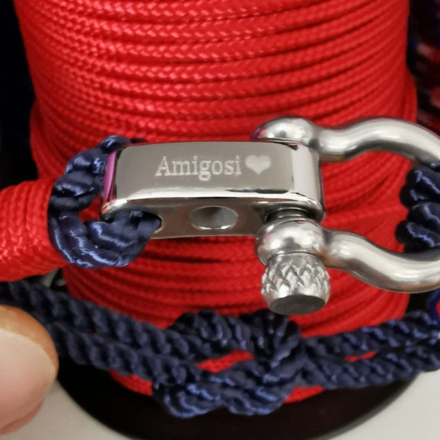 WAVES 4mm Nautical Clasp Bracelet Navy Blue Red