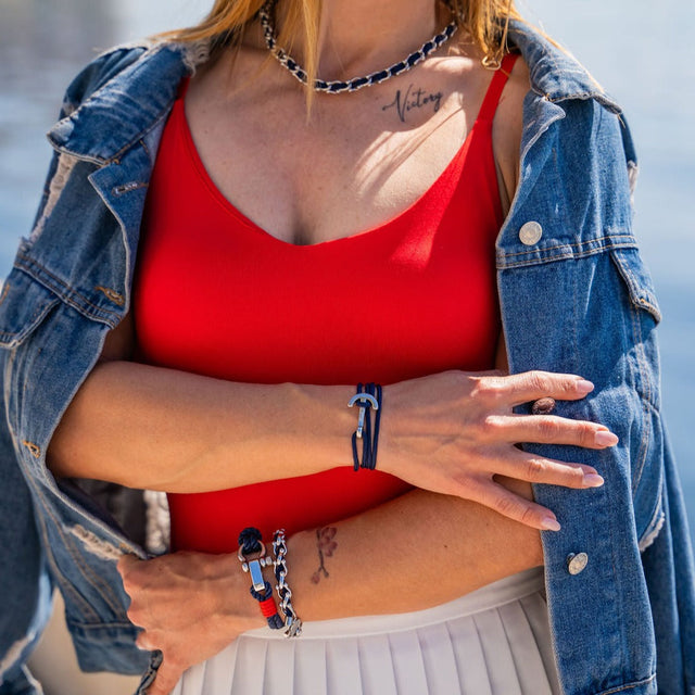 WAVES 4mm Nautical Clasp Bracelet Navy Blue Red