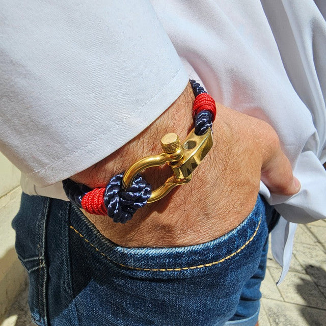 WAVES 4mm Nautical Clasp Bracelet Navy Blue Red