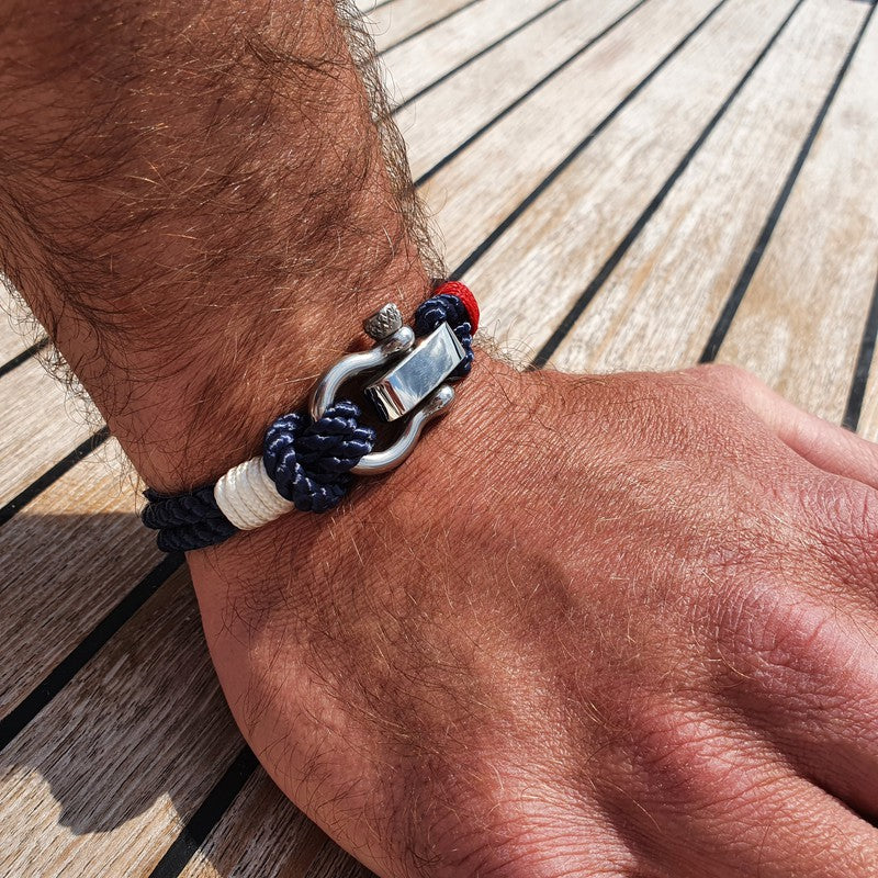 WAVES 4mm Nautical Clasp Bracelet Navy Blue Red White