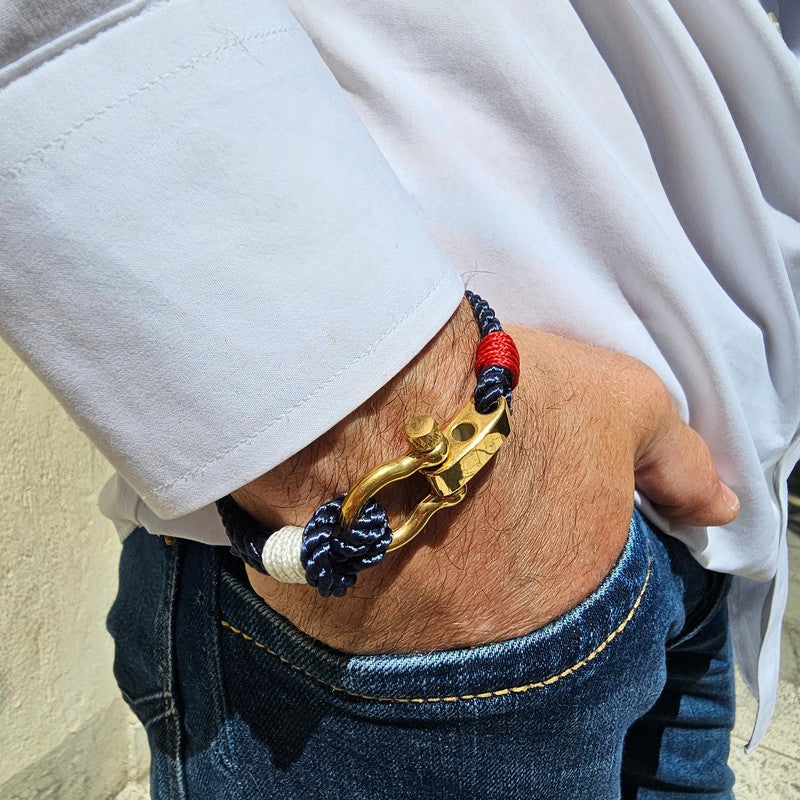 WAVES 4mm Nautical Clasp Bracelet Navy Blue Red White