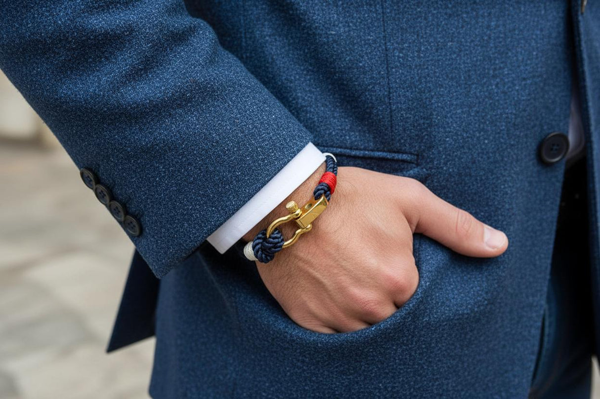 WAVES 4mm Nautical Clasp Bracelet Navy Blue Red White