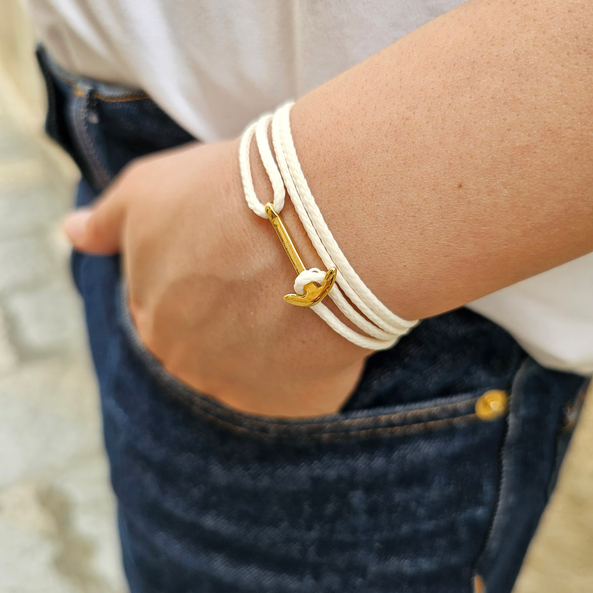 YACHT CREW mini anchor bracelet cream