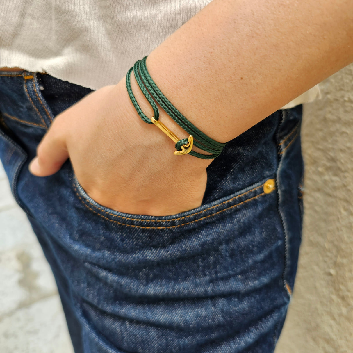 YACHT CREW mini anchor bracelet dark green