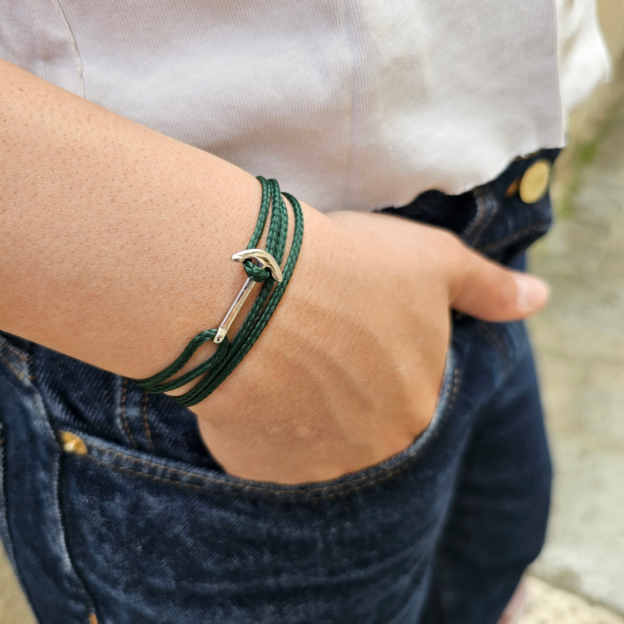 YACHT CREW mini anchor bracelet dark green