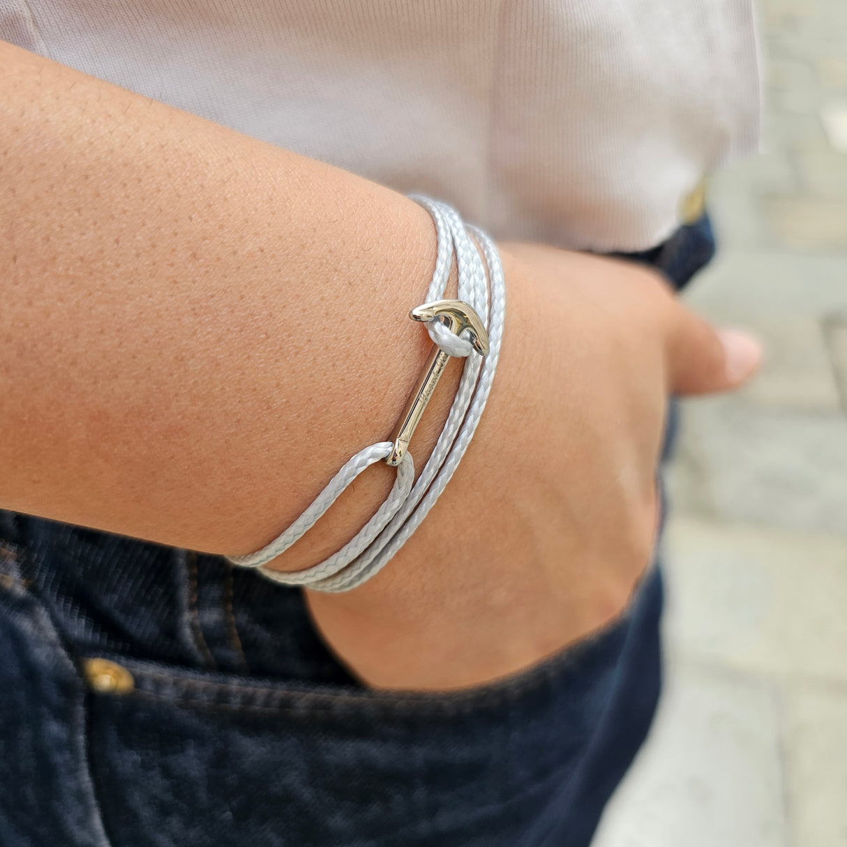 YACHT CREW mini anchor bracelet light grey
