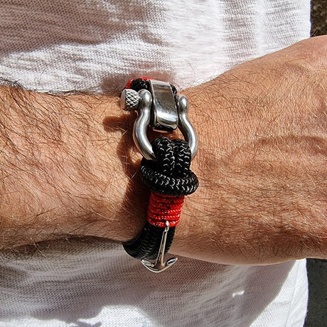 ADRIATICA Nautical Clasp & Anchor Bracelet Black Red