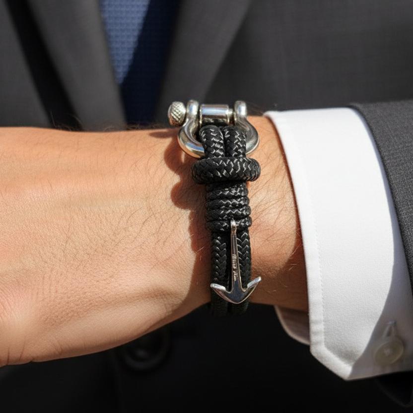 ADRIATICA Shackle & Anchor Bracelet Black