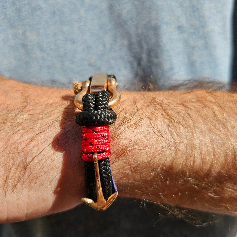 ADRIATICA Shackle & Anchor Bracelet Black Red