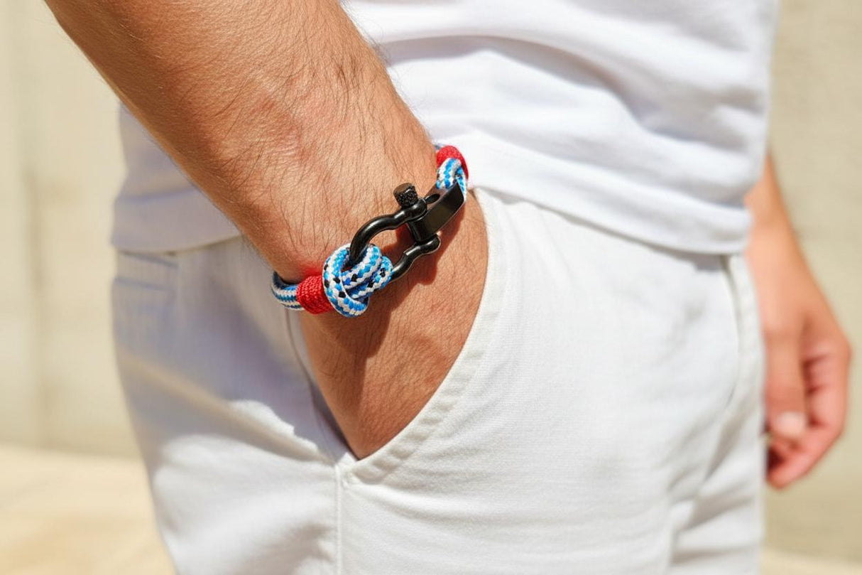 CAPTAIN 4mm Nautical Clasp Bracelet - Blue Mix Red