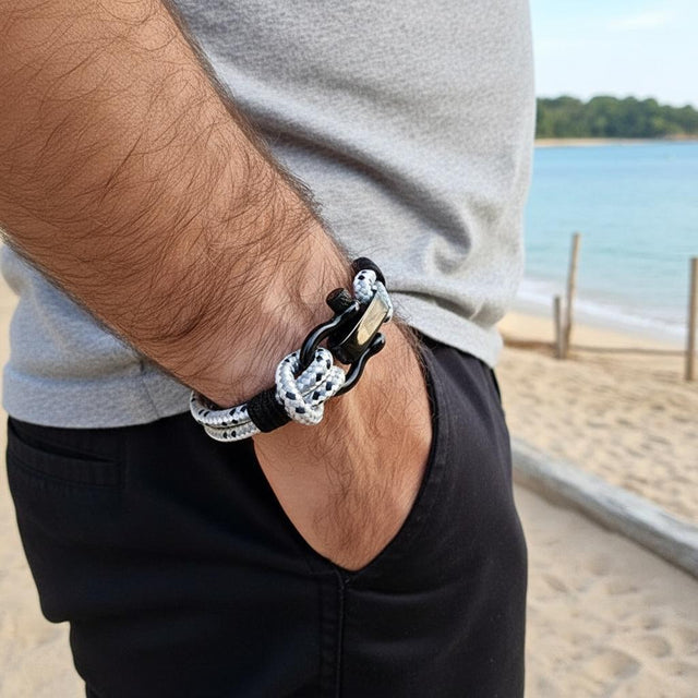 CAPTAIN 4mm Nautical Clasp Bracelet - Grey Mix Black