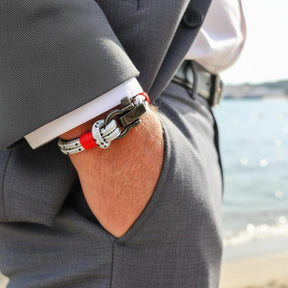 CAPTAIN 4mm Nautical Clasp Bracelet - Grey Mix Red