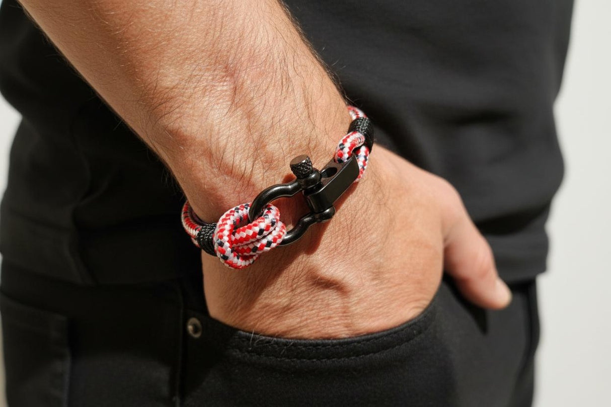 CAPTAIN 4mm Nautical Clasp Bracelet - Red Mix Black