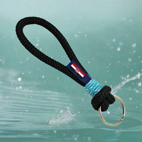 HARBOUR nautical rope keyring black baby turquoise reflective