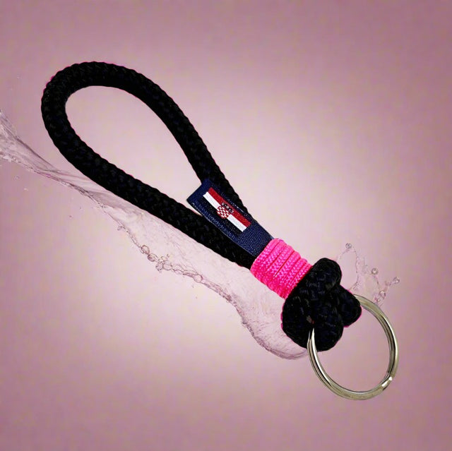 HARBOUR nautical rope keyring black neon pink