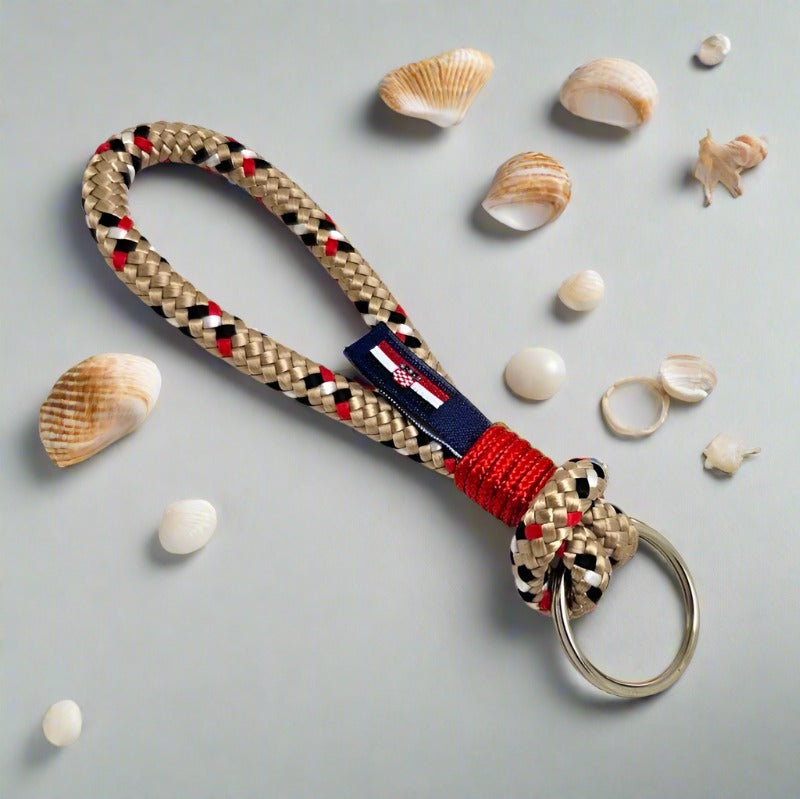 HARBOUR nautical rope keyring cream red