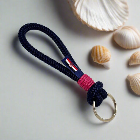 HARBOUR nautical rope keyring navy blue fuchsia