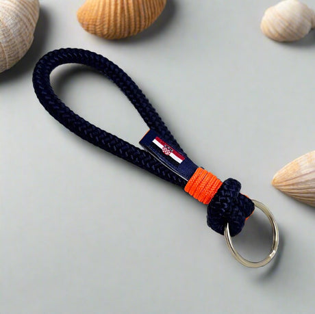 HARBOUR nautical rope keyring navy blue orange