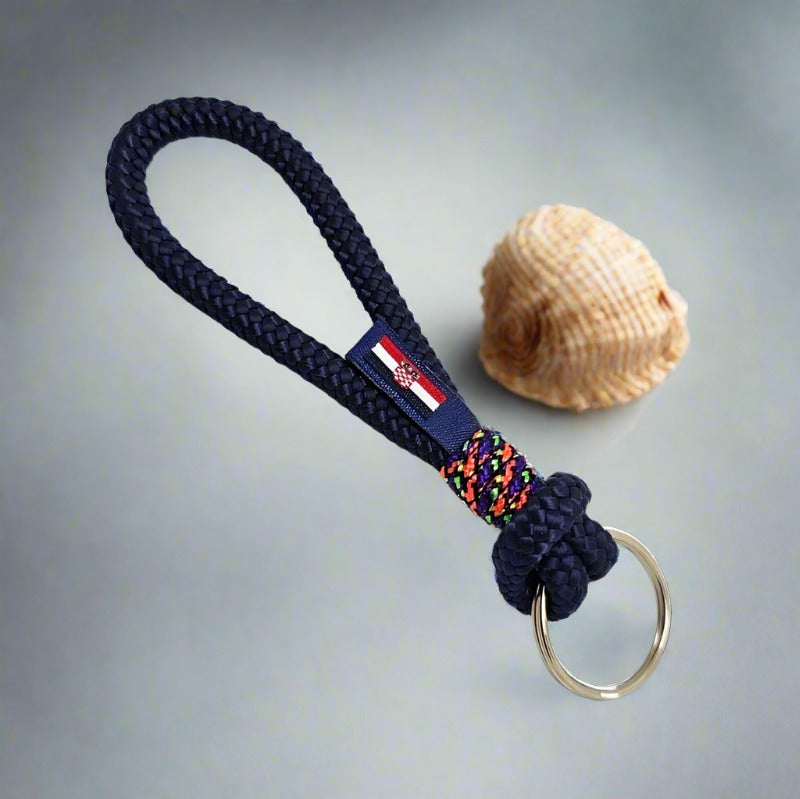 HARBOUR nautical rope keyring navy blue rainbow