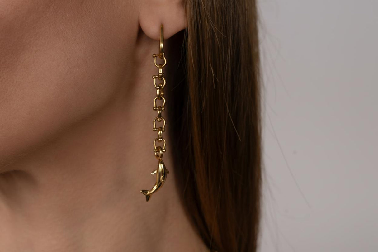 OCEAN MINI Dangle Earrings with Dolphin Pendant