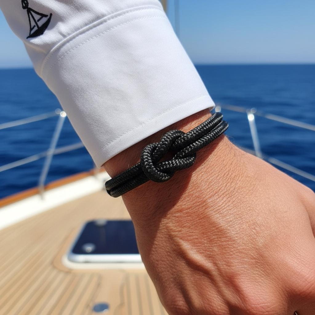 SEAMAN Compass Bracelet Black Blue Accent