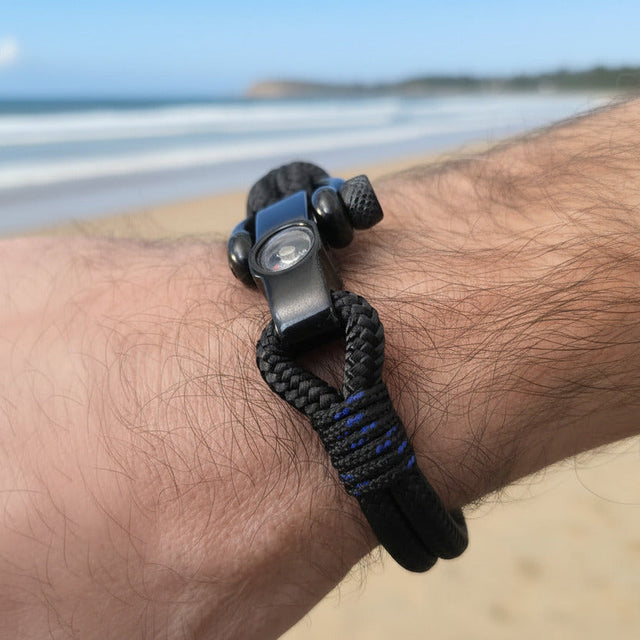 SEAMAN Compass Bracelet Black Blue Accent
