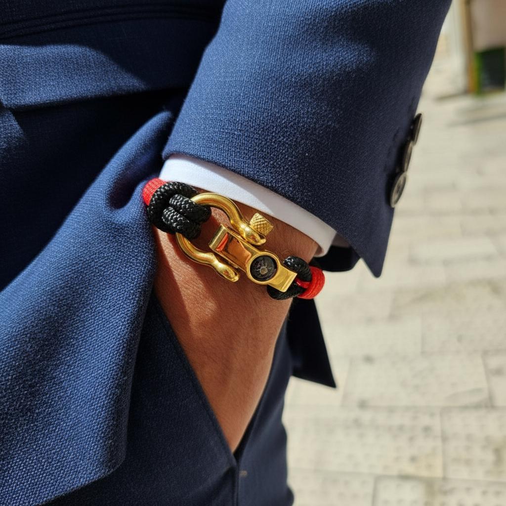 SEAMAN Compass Bracelet Black Red