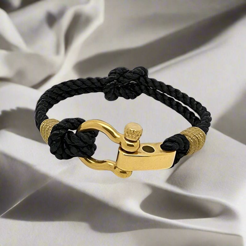 WAVES 4mm Nautical Clasp Bracelet Black Gold
