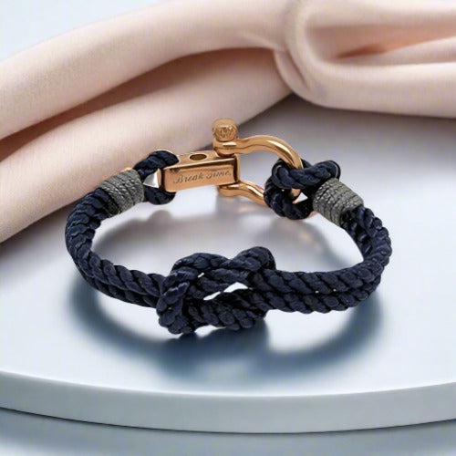 WAVES 4mm Nautical Clasp Bracelet Navy Blue Grey