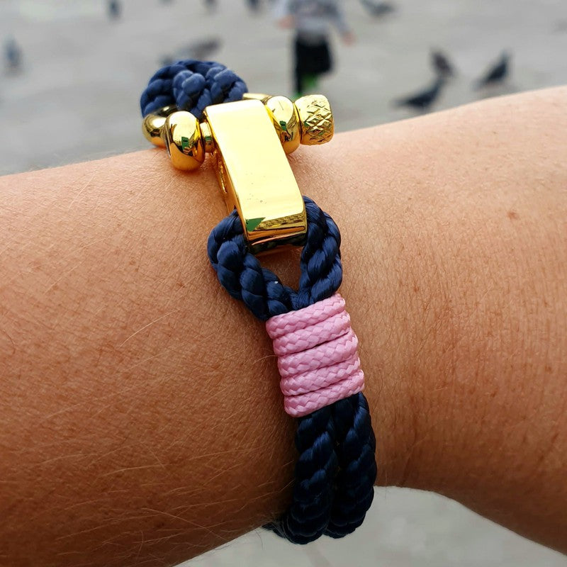WAVES 4mm Nautical Clasp Bracelet Navy Blue Lavender Pink