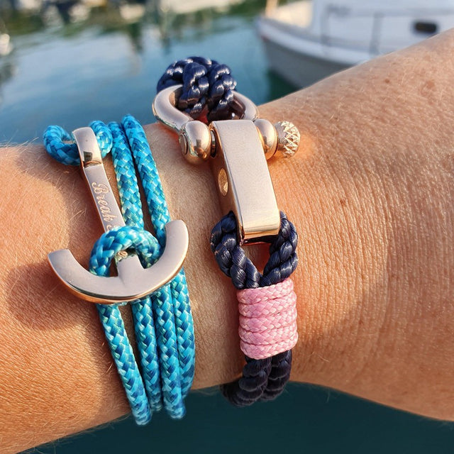 WAVES 4mm Nautical Clasp Bracelet Navy Blue Lavender Pink