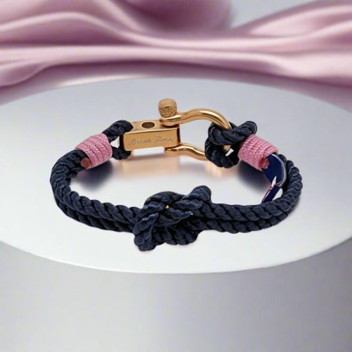 WAVES 4mm Nautical Clasp Bracelet Navy Blue Lavender Pink