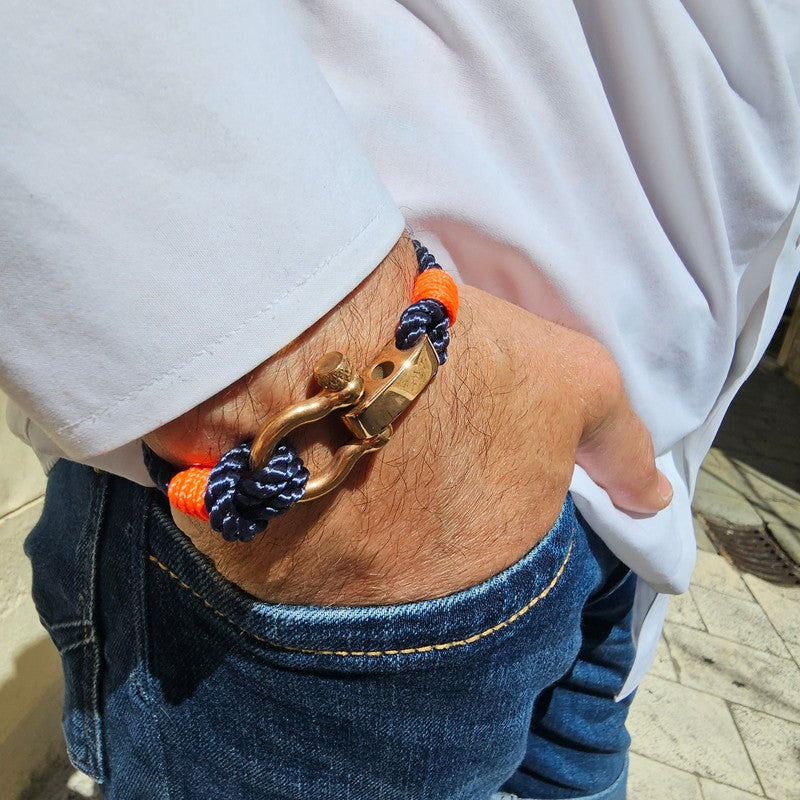 WAVES 4mm Nautical Clasp Bracelet Navy Blue Neon Orange
