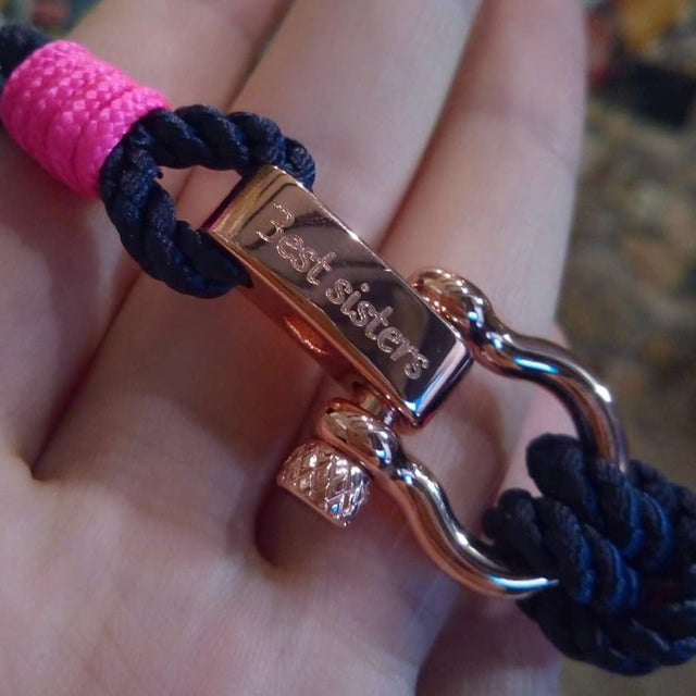 WAVES 4mm Nautical Clasp Bracelet Navy Blue Neon Pink