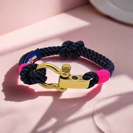 WAVES 4mm Nautical Clasp Bracelet Navy Blue Neon Pink