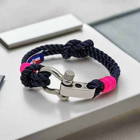 WAVES 4mm Nautical Clasp Bracelet Navy Blue Neon Pink