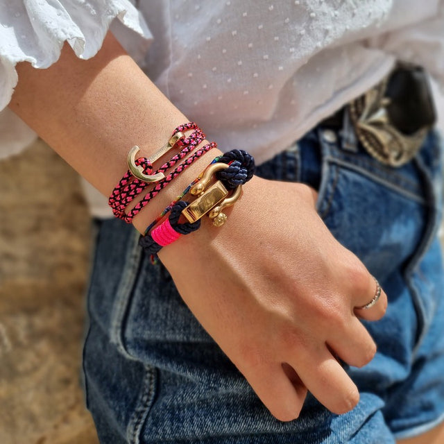 WAVES 4mm Nautical Clasp Bracelet Navy Blue Neon Pink