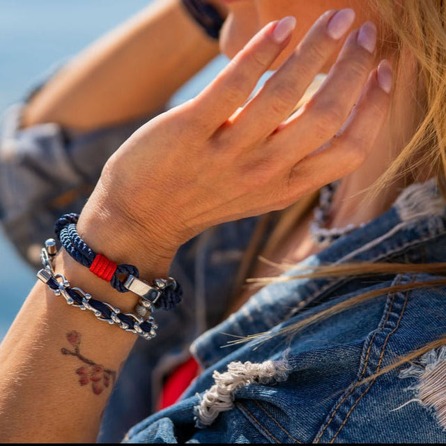WAVES 4mm Nautical Clasp Bracelet Navy Blue Red