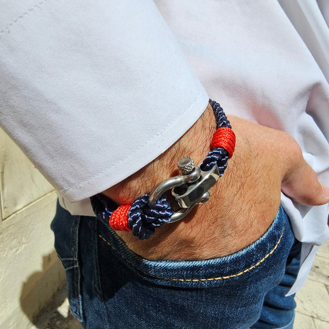 WAVES 4mm Nautical Clasp Bracelet Navy Blue Red
